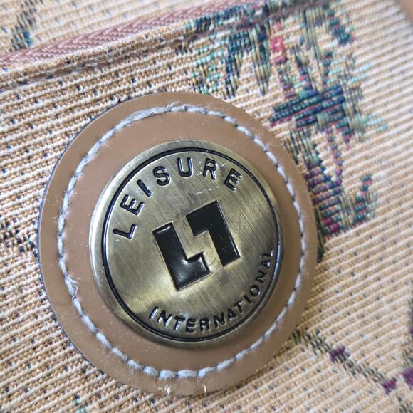 Vtg 80s Leisure International Tan Vanity Bag Case Tropical Palm Tapestry EUC - Picture 16 of 16